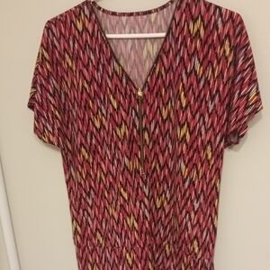 Vince Camuto Pink Abstract Blouse - Gold Crown Zipper - Size L